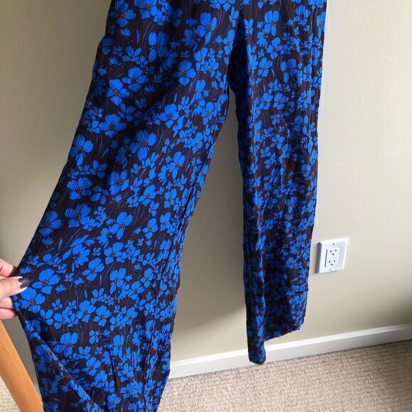 NEW FREE PEOPLE HAILEE BLUE FLORAL OPEN BACK WIDE LEG PANTS JUMPSUIT Womens SZ S - Picture 7 of 10